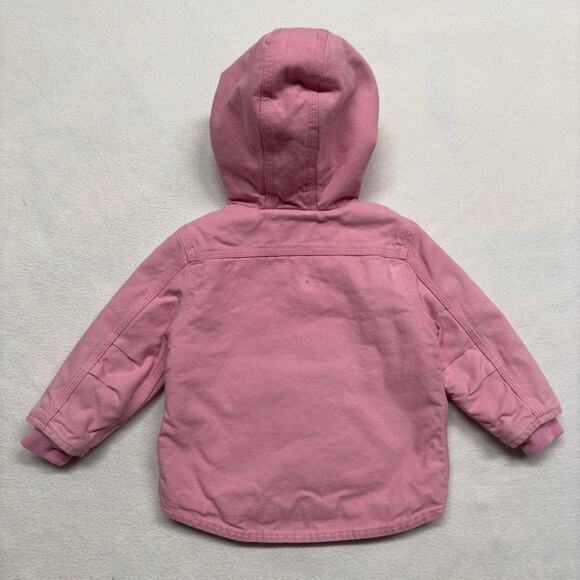Carhartt Toddler Girls 18M Duck Canvas Jacket Sherpa Lined Hooded Insulated Pink - Picture 2 of 11